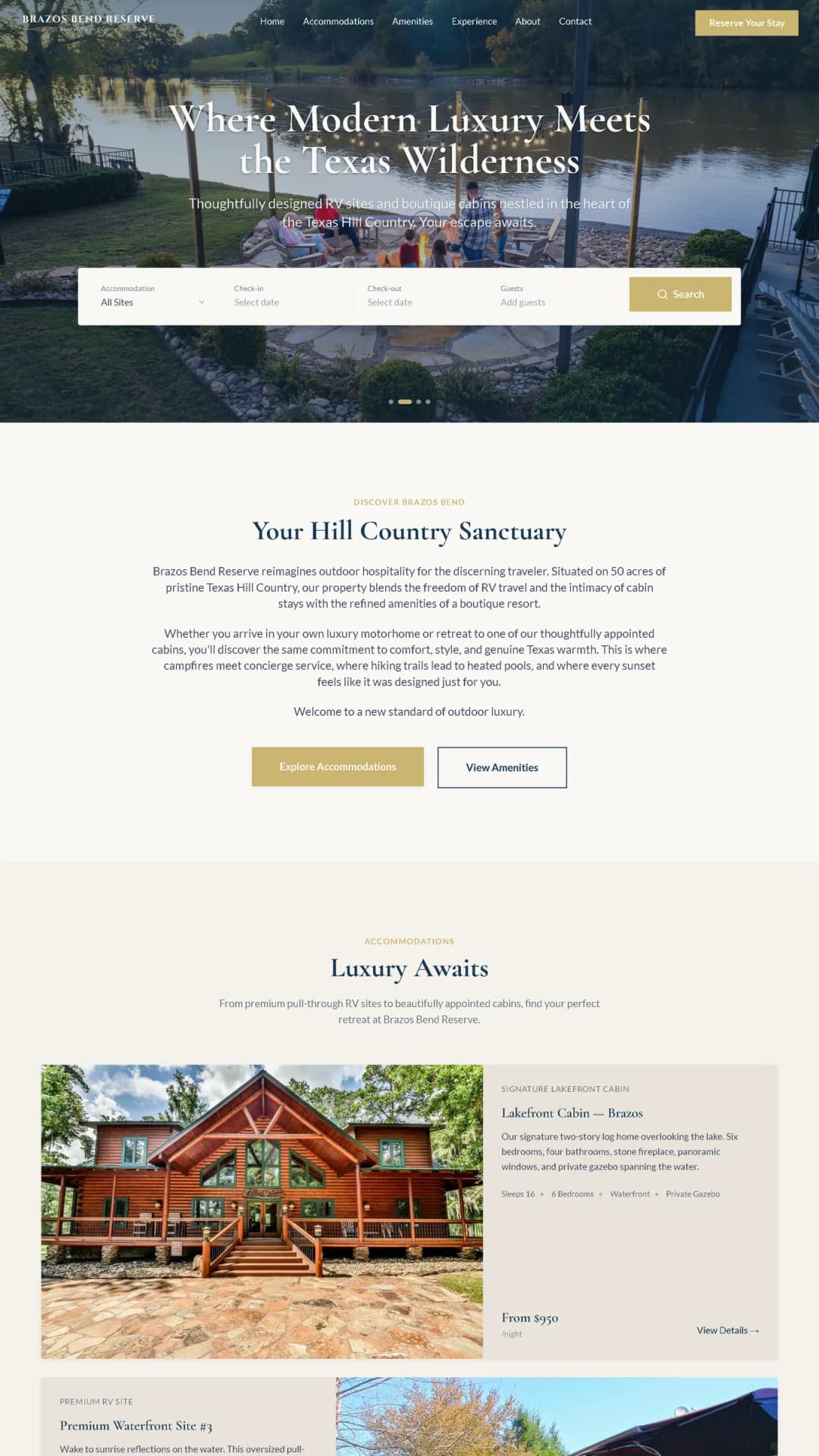Brazos Bend Reserve homepage concept, a Stravity Studio build