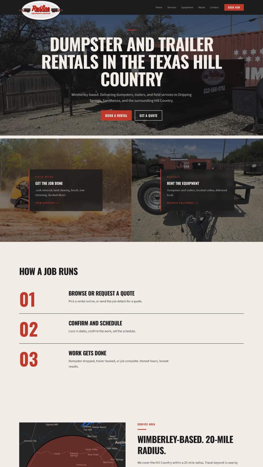 RedLine Equipment & Services homepage, a Stravity Studio build