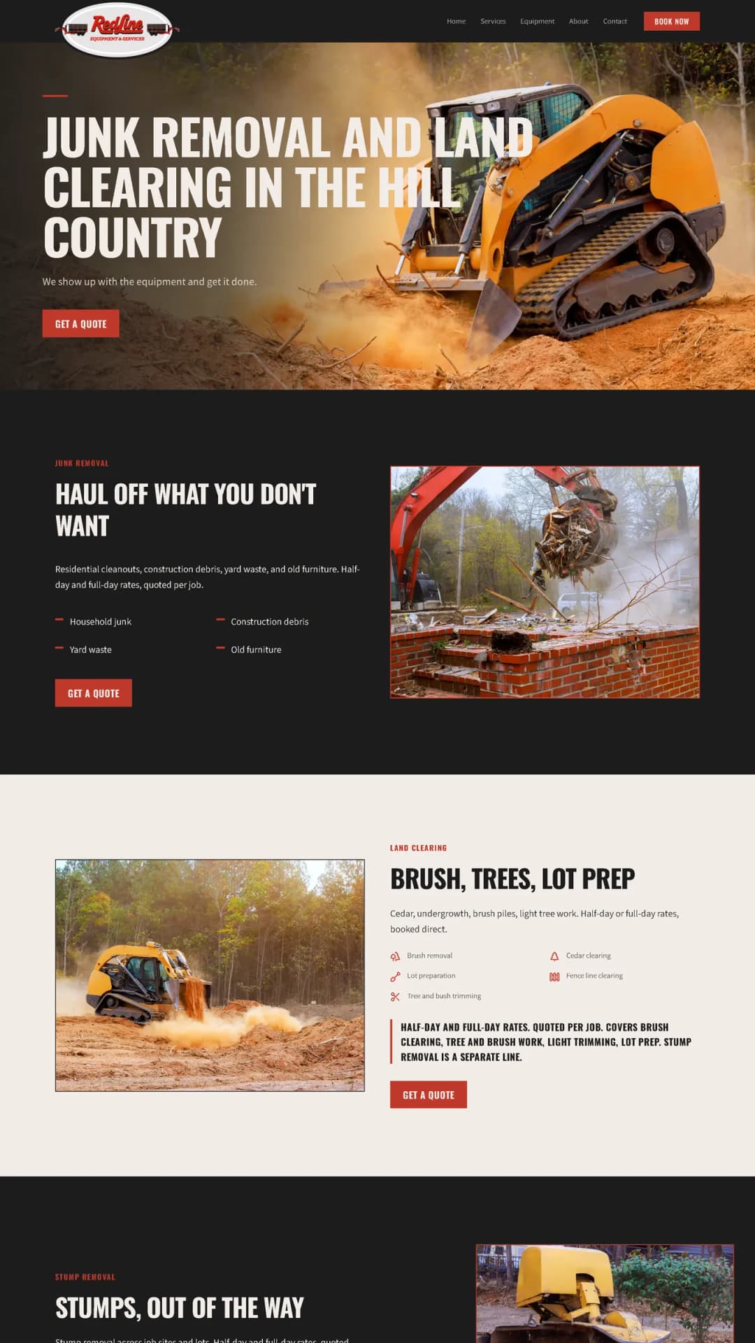 RedLine Equipment land-clearing hero design, a Stravity Studio build