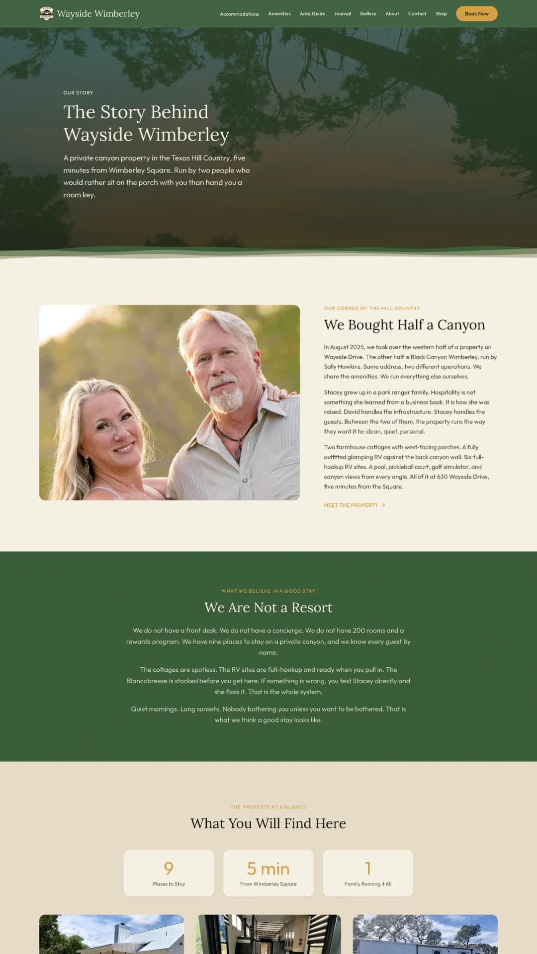 Wayside Wimberley about page, a Stravity Studio build