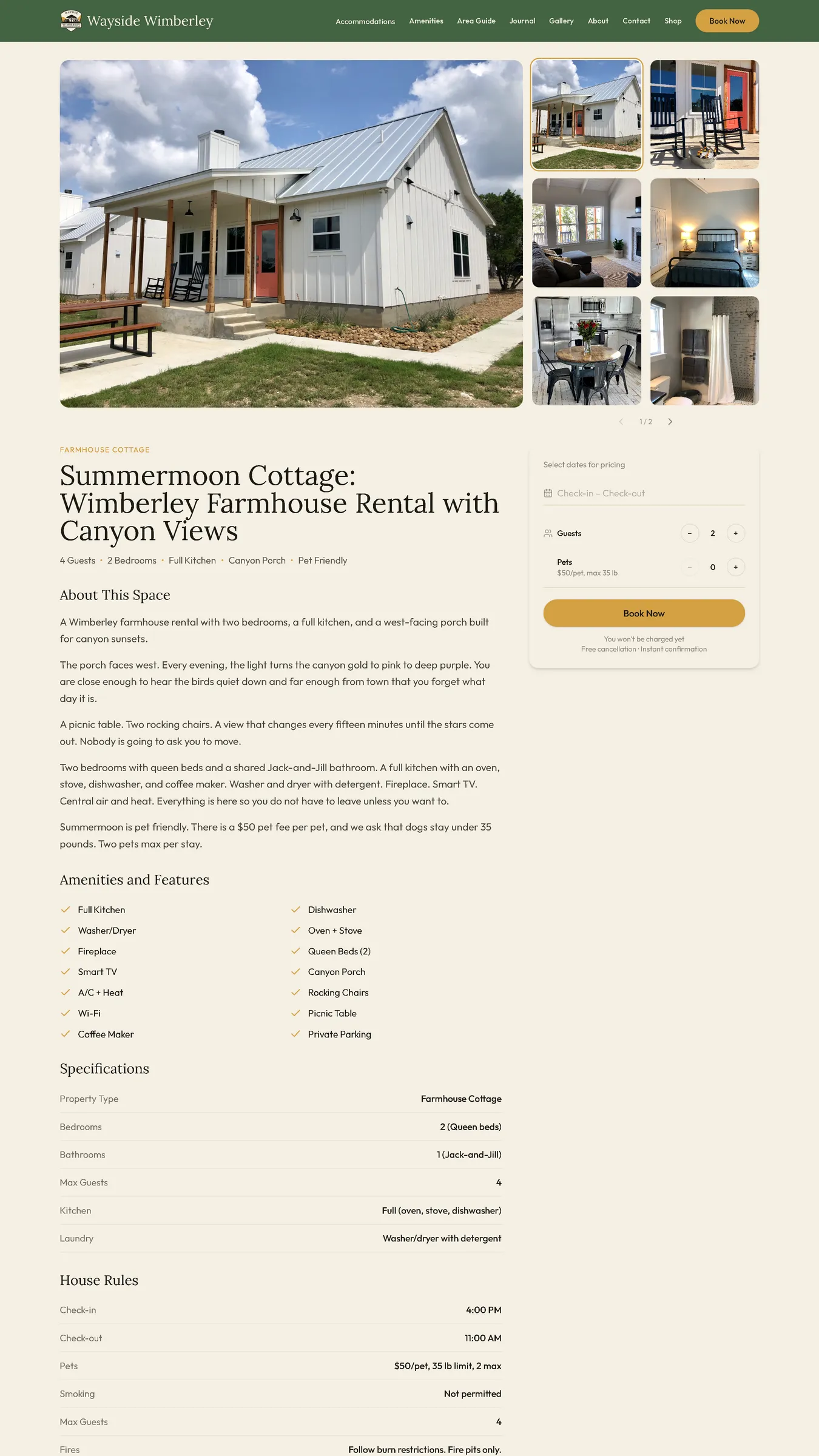 Wayside Wimberley Summermoon Cottage detail page