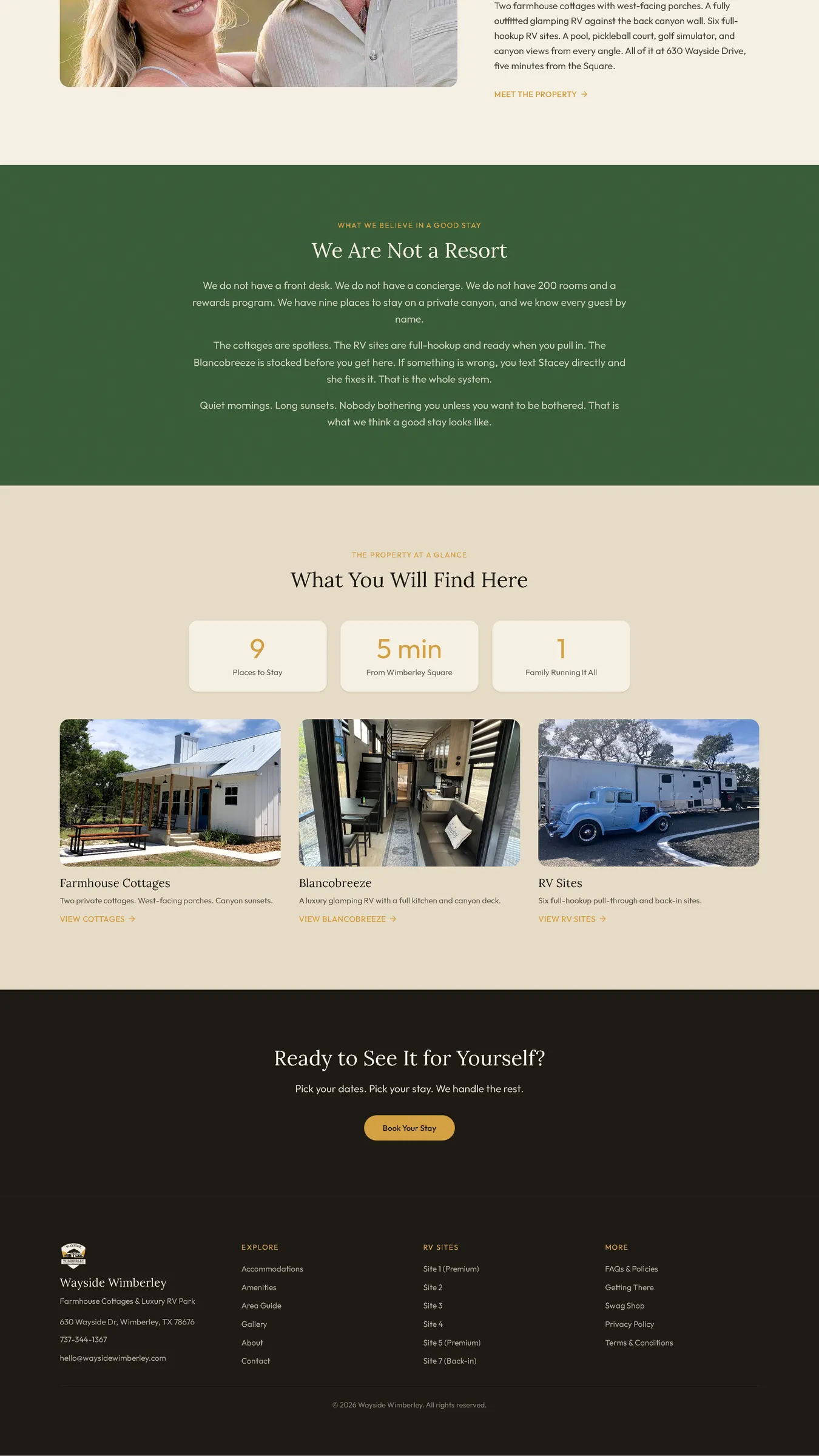 Wayside Wimberley site on a tablet, reworking cleanly at every size
